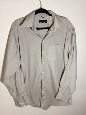 Kenneth Cole New York Cotton Blend Button Up Shirt Men’s Beige Minimalist Long